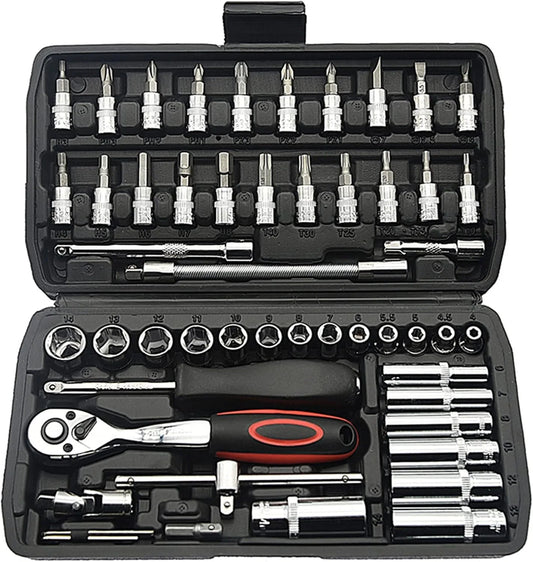 46PCS 1/4 inch Drive Socket Set Mechanic Tool Kits for Household Auto Repair