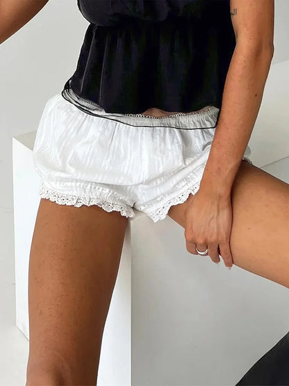 Women s Fashion Shorts Lace Trim Elastic Waist Short Pants Summer Fashion Casual Shorts with Floral Embroidery Detail and
