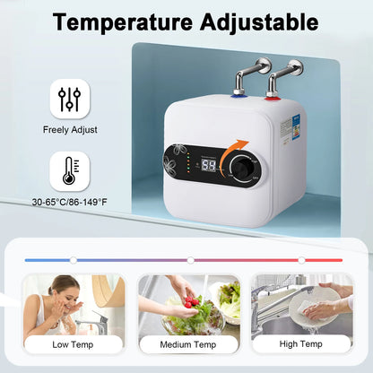 110V Electric Water Heater, 2.1 Gal Mini-Tank Water Heater, Instant Hot Water Heater with LCD Screen, for Kitchen, Bathroom, RV