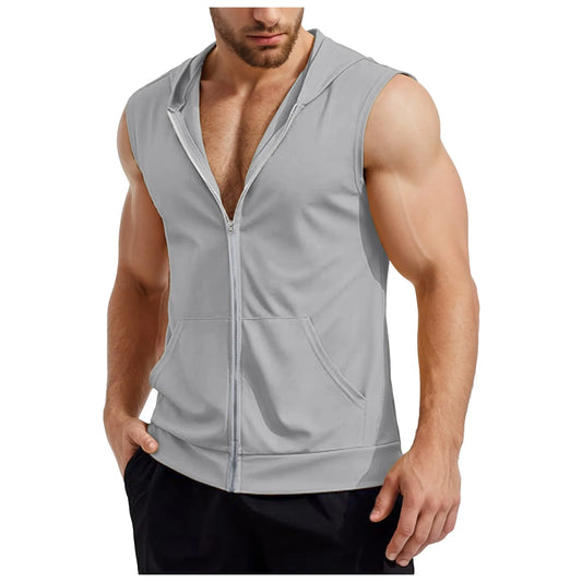 Men Dressy Workout Hooded Tank Tops Pack Zip Up Sleeveless Gym Shirts Muscle Mens Sleeveless Hoodies Fashion майка мужская