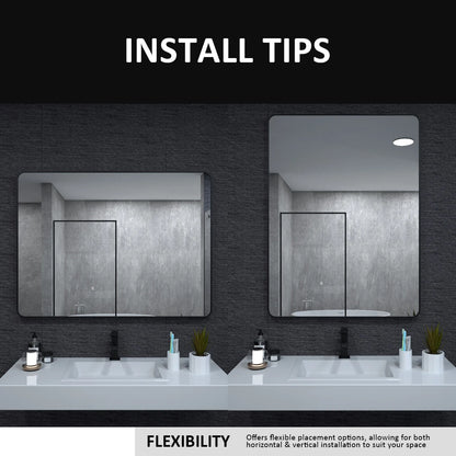 Aluminum Framed Matte Black Rectangle Bathroom Wall Mirror, Anti-Rust, Tempered Glass mirrors, Hangs Horizontally or Vertically