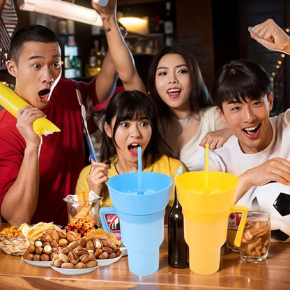 1000ml 2 In 1 Portable Snack Bowl Drink Cup Leak-Proof with Straw Stadium Tumbler Water Bottle Splash Proof for Cinema Travel