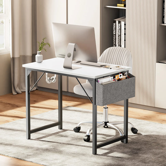 Computer Desk Gaming Table, Compact with Side Bag, Headphone Hooks