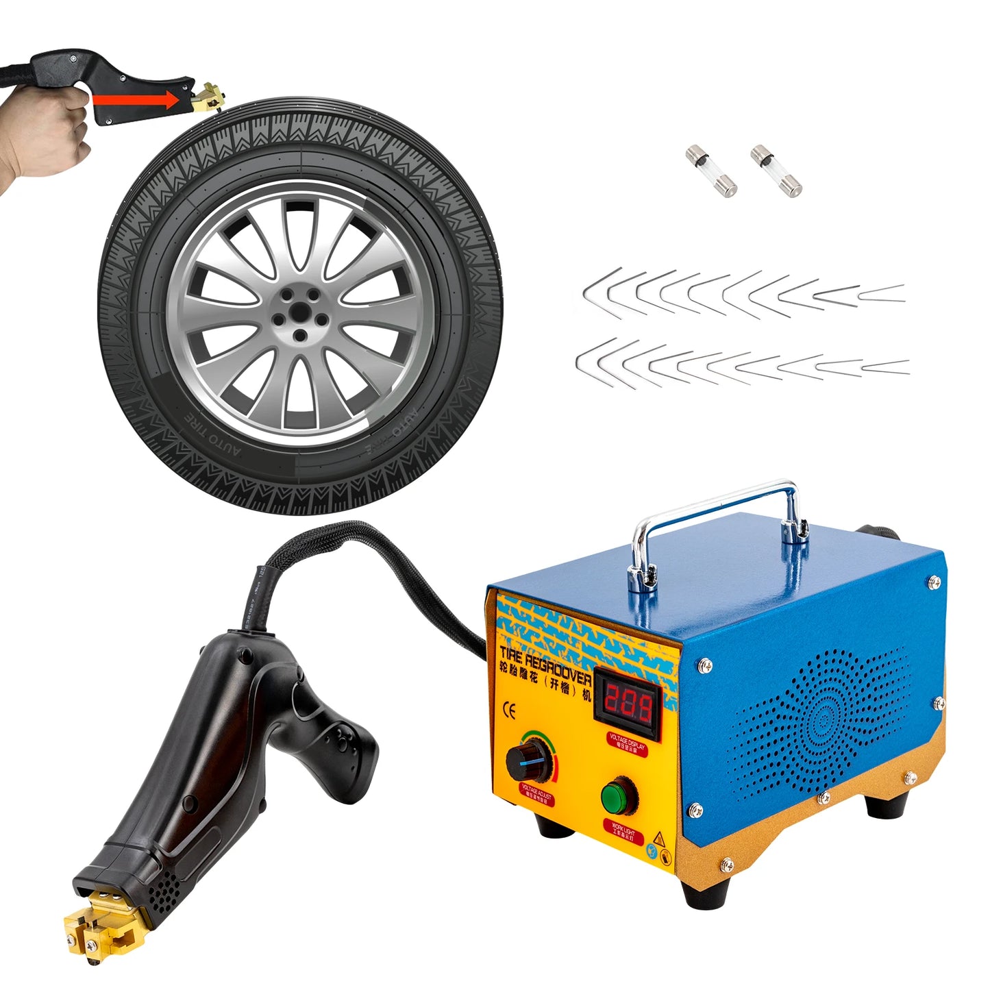 1000W Tire Grooving Machine with 20 Blades Blue 110V 60hz Tire Groover for Deepening Tread Patterns Yellow and Blue