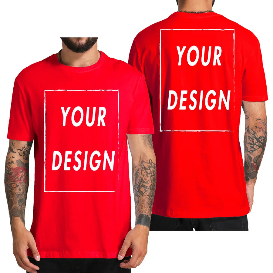Design Your Own Logo Text Photo Custom T Shirt for Men  Front Back Free Both Side EU Size Cotton Personalized T-shirt