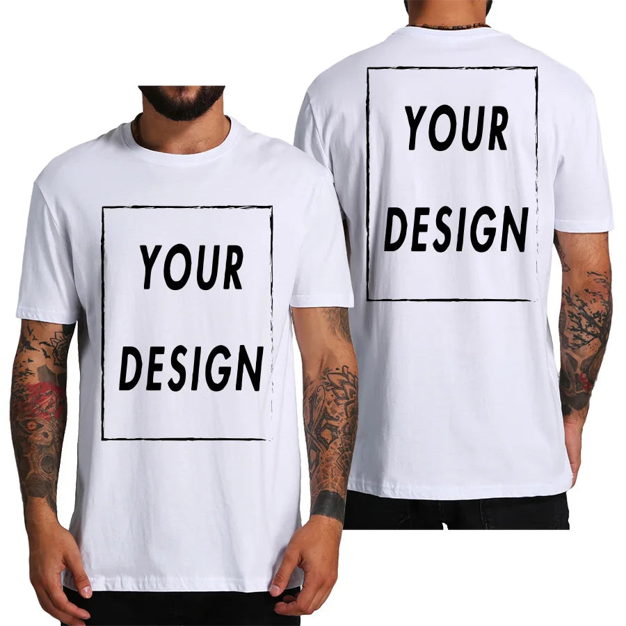 Design Your Own Logo Text Photo Custom T Shirt for Men  Front Back Free Both Side EU Size Cotton Personalized T-shirt