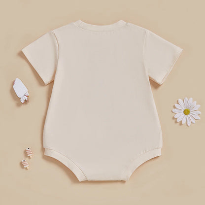 Infant Toddler Unisex  Outfit with Short Sleeves and Round Neckline Featuring Embroidered Cowboy Hat and Western Theme