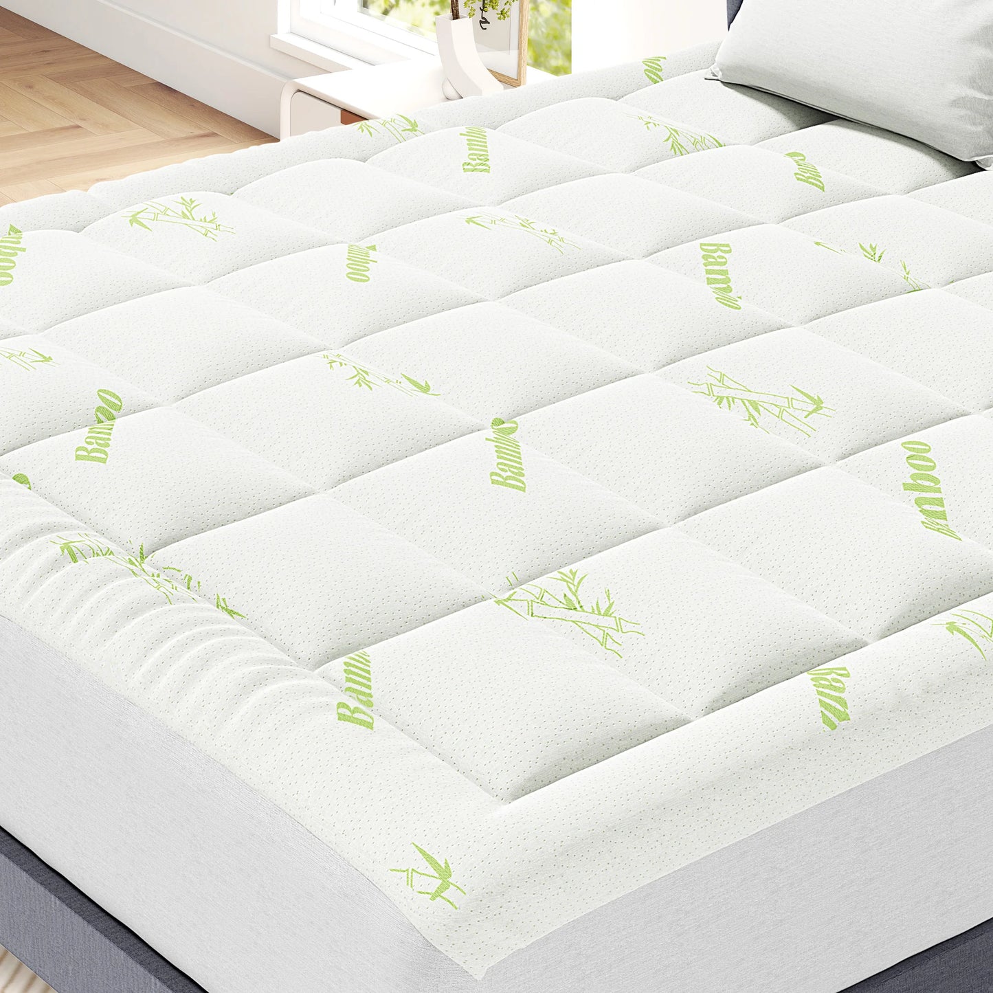 MCQ 400g Bamboo Viscose Mattress Topper Ultra Soft Pillow Top Mattress Pad with Stretchable Pockets Breathable Cooling Topper