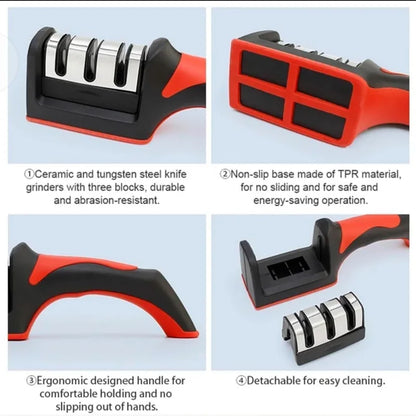 3-Stage Knife Sharpener - Manual Knife Sharpening Tool for Home Use, Quick & Easy Blade Maintenance, Home Kitchen Essential