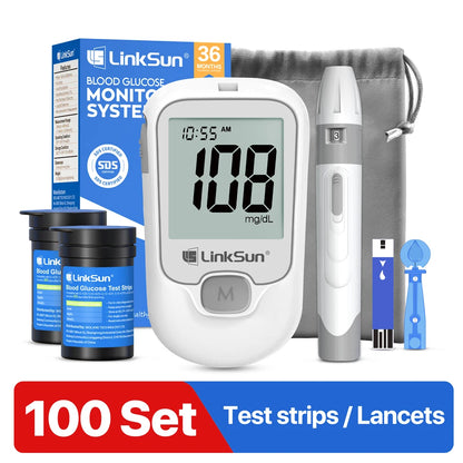 LinkSun G-425-3 Blood Glucose Meter Glucometer Full Set Medical Diabetes Blood Sugar Monitor Complete Kit Glucose Test Strips