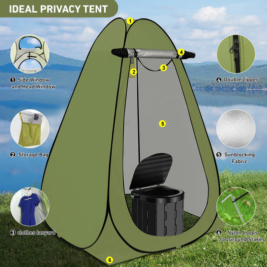 Camping Toilet with 1.5m Pop up Privacy Tent Large Portable Toilet Potty for Adults Outdoor Camping Shower Tents Changing Room