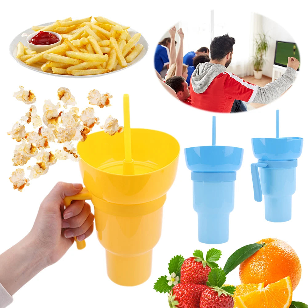 1000ml 2 In 1 Portable Snack Bowl Drink Cup Leak-Proof with Straw Stadium Tumbler Water Bottle Splash Proof for Cinema Travel