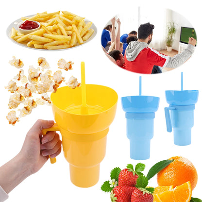 1000ml 2 In 1 Portable Snack Bowl Drink Cup Leak-Proof with Straw Stadium Tumbler Water Bottle Splash Proof for Cinema Travel