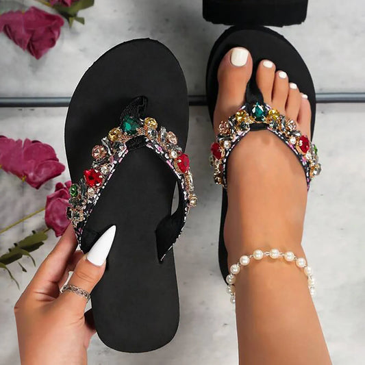 Platform Sandals Crystal Bohemian Sandals For Women Summer Soft Comfortable Bottom Flat