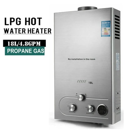18L Hot Water Heater Propane Gas LPG/LNG On-Demand Tankless Water Heater Digital Home Bathroom Shower Head Instant Boiler Heater