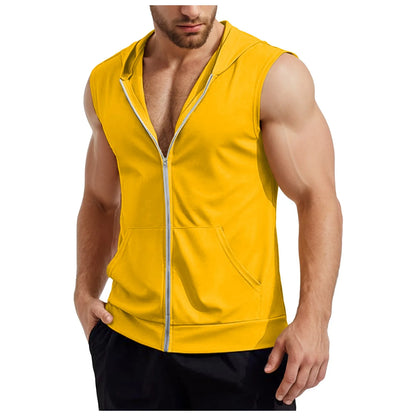 Men Dressy Workout Hooded Tank Tops Pack Zip Up Sleeveless Gym Shirts Muscle Mens Sleeveless Hoodies Fashion майка мужская