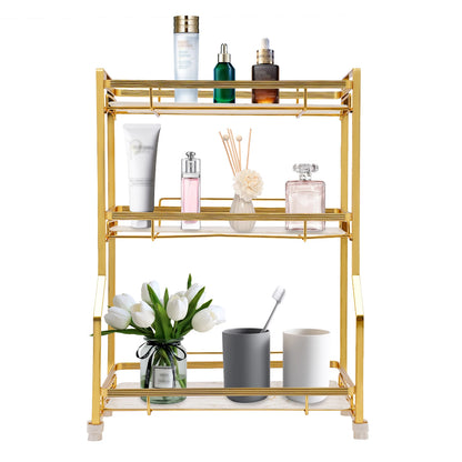 3 Tier Bathroom Countertop Organizer, Gold Bathroom Vanity Counter Organizer with Small Storage Basket for Skincare Makeup