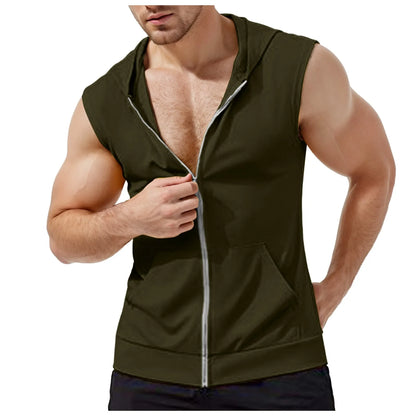Men Dressy Workout Hooded Tank Tops Pack Zip Up Sleeveless Gym Shirts Muscle Mens Sleeveless Hoodies Fashion майка мужская