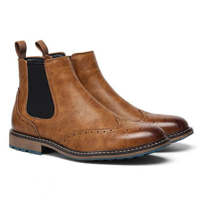 Classical Brogue Chelsea Men Boots Comfortable Fashion Leather Boots