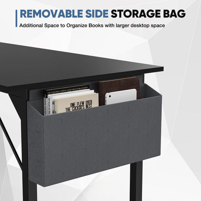 Computer Desk Gaming Table, Compact with Side Bag, Headphone Hooks