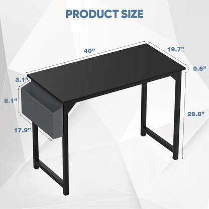 Computer Desk Gaming Table, Compact with Side Bag, Headphone Hooks