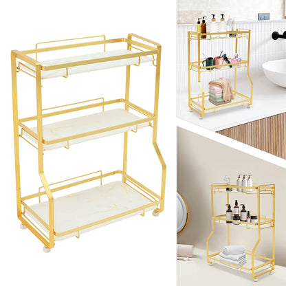 3 Tier Bathroom Countertop Organizer, Gold Bathroom Vanity Counter Organizer with Small Storage Basket for Skincare Makeup
