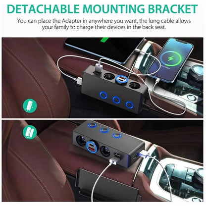 Car Charger Splitter 200W 3 Socket Cigarette Lighter Adapter with PD30W USB-C Multi USB Car Charger DC Outlet