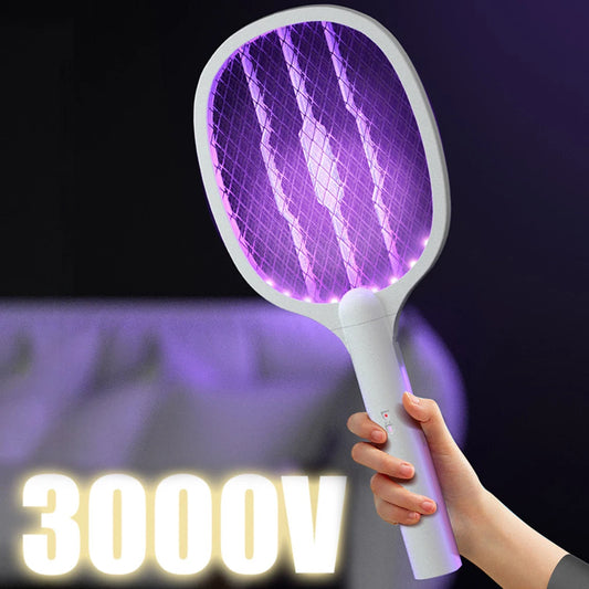 2 in 1 Electric Fly Swatter Handheld Fly Killer and Mosquito Trap Lamp Safe Rechargeable for Home Office Backyard Patio Camping