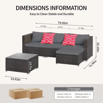 Outdoor Garden Furniture Set All Weather Outdoor Sofa PE Garden Furniture Wicker Rattan Garden Reception Set (Gray)