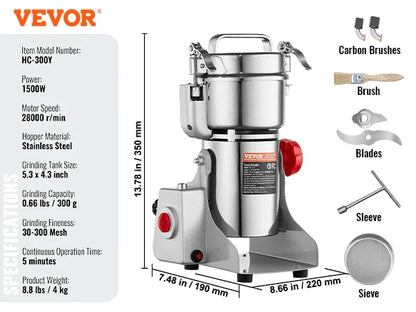 Electric Grain Mill Grinder Commercial Swing Spice Grinders for Dry Herbs Grains Spices Cereals Coffee Corn