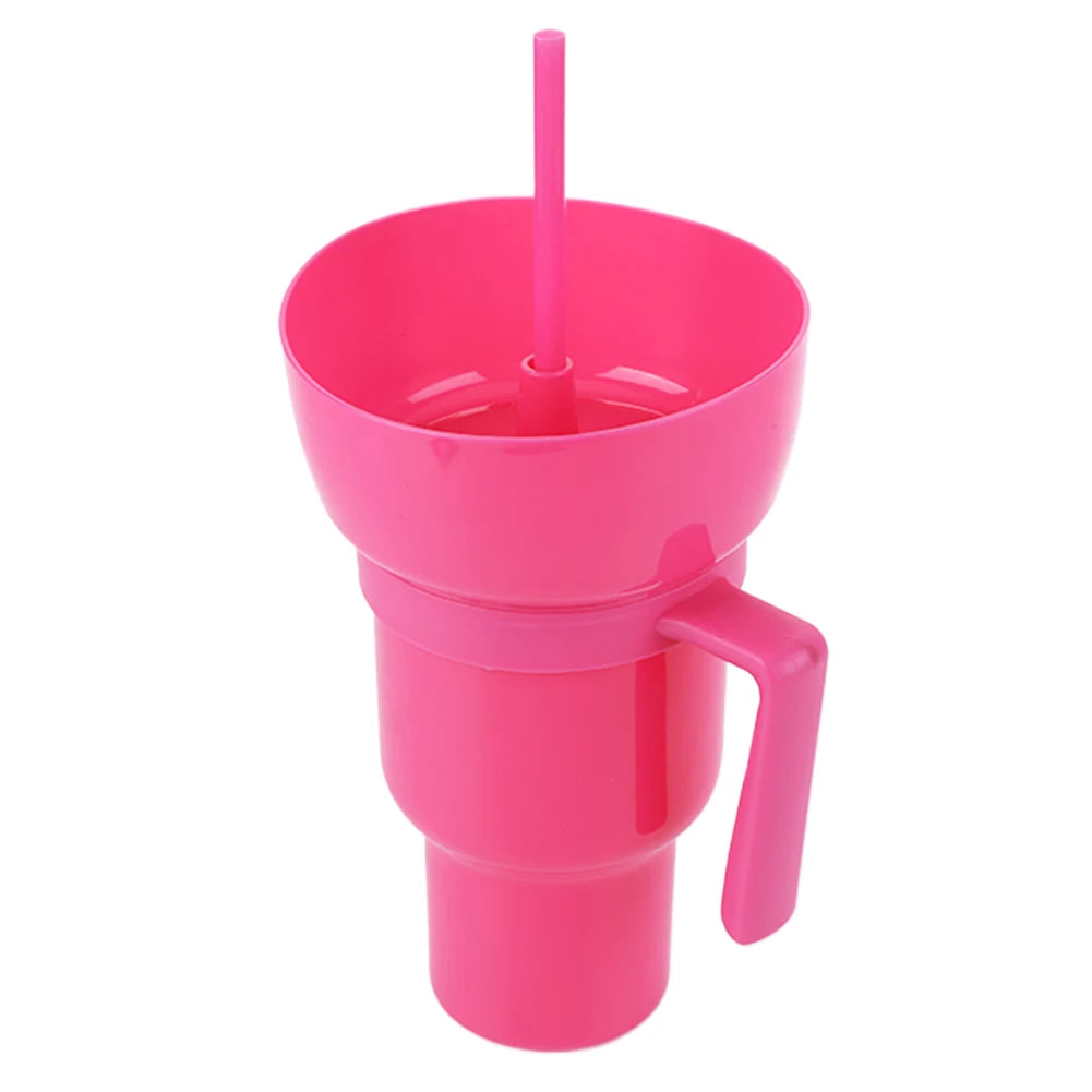 1000ml 2 In 1 Portable Snack Bowl Drink Cup Leak-Proof with Straw Stadium Tumbler Water Bottle Splash Proof for Cinema Travel
